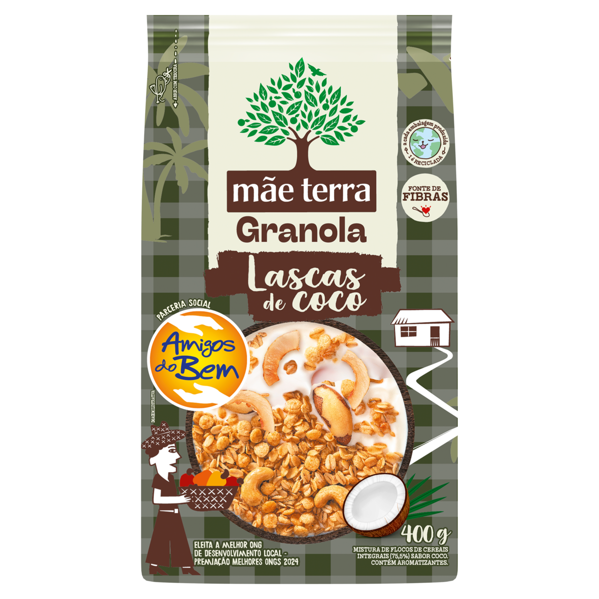 Granola Integral Lascas de Coco Mãe Terra Pacote 400g