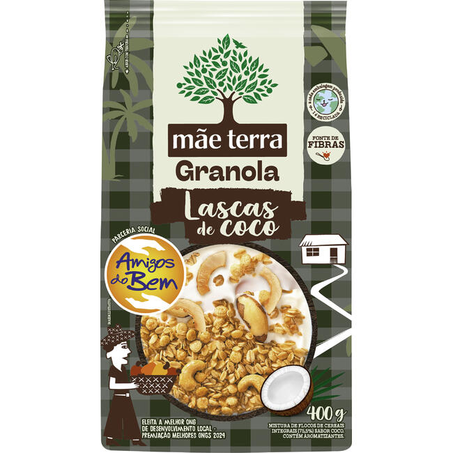 Granola Integral Lascas de Coco Mãe Terra Pacote 400g