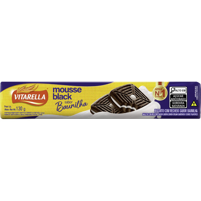 Biscoito Recheado Mousse Vitarella Black Baunilha 130g
