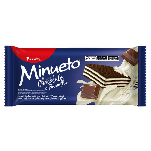 Biscoito Wafer Minueto 81g - Chocolate e Baunilha