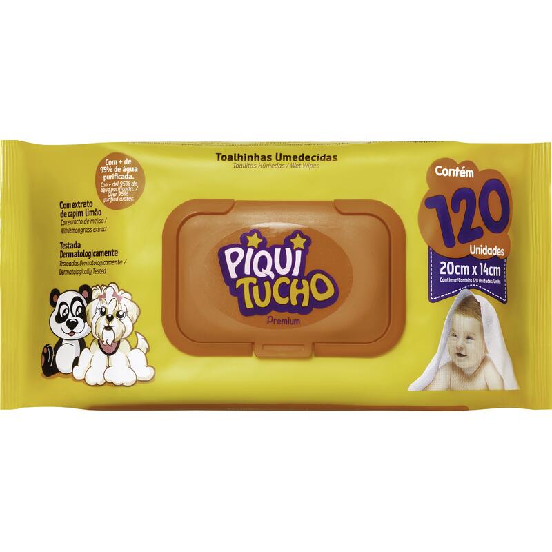 Toalha Umedecida Macia Piquitucho Premium Pacote 120 Unidades