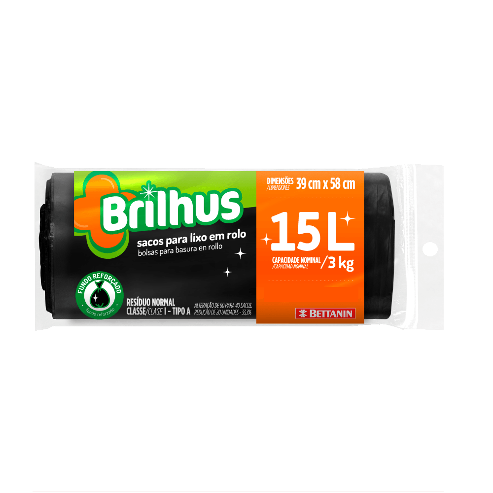 Saco para Lixo Brilhus Rolo 15L