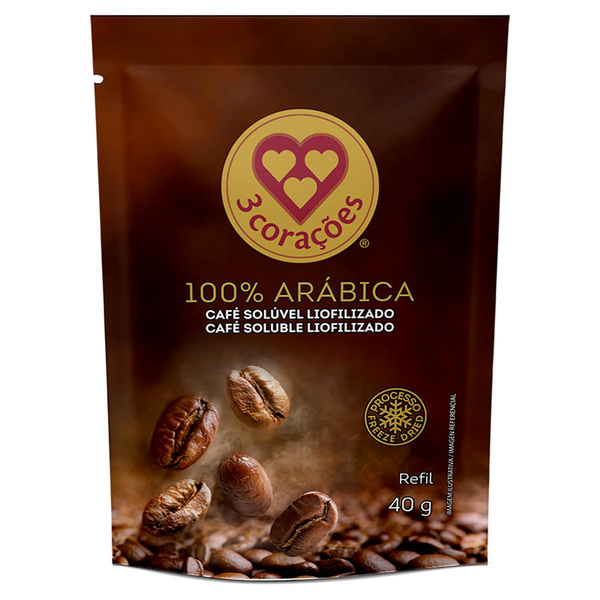 Café-solúvel 3 Corações 40g - Liofilizado