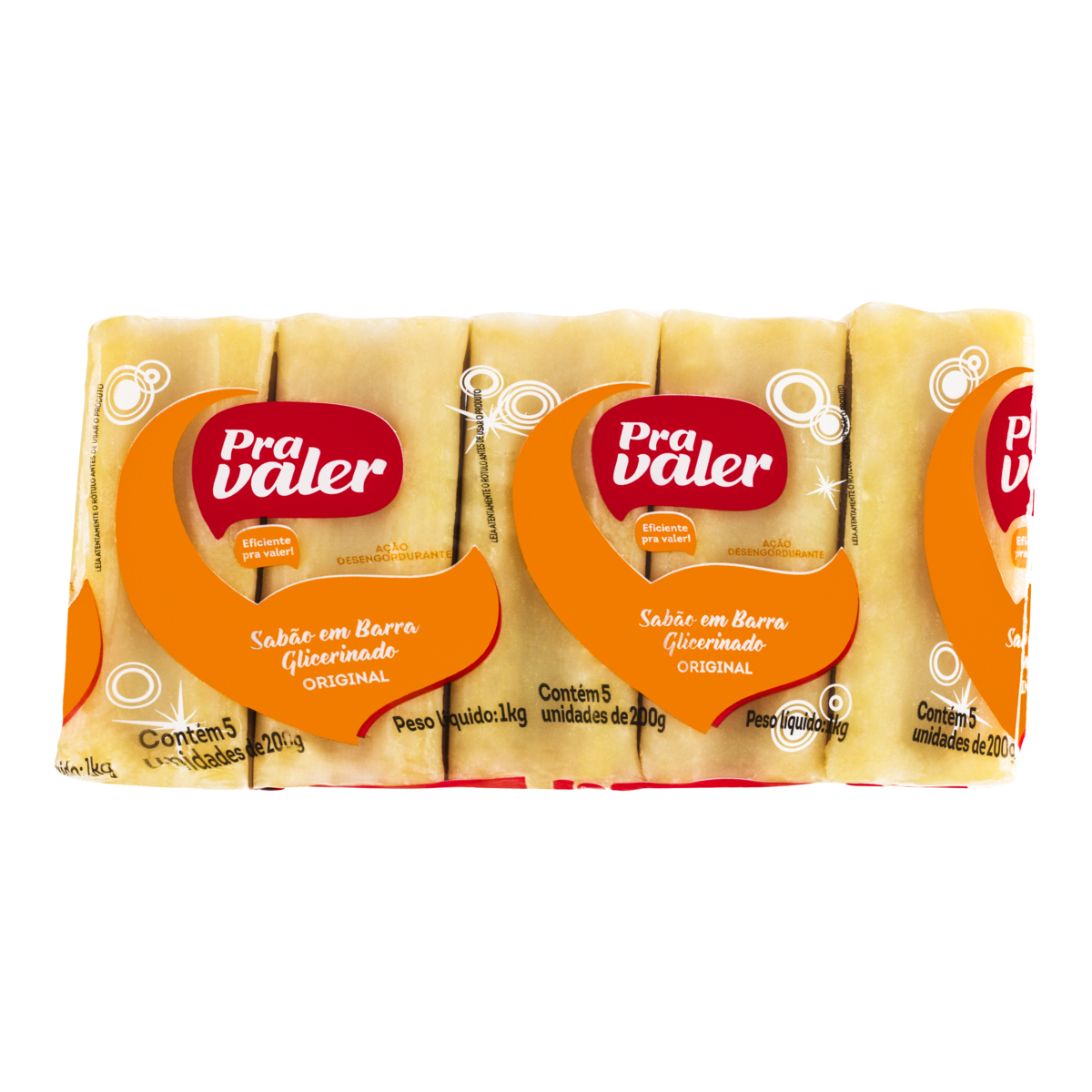 Sabão Barra Glicerinado Original Pra Valer Pacote 1kg 5 Unidades