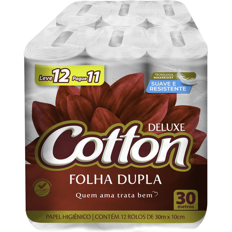 Papel Higiênico COTTON Folha Dupla 30 Metros Leve 12 Pague 11 Unidades