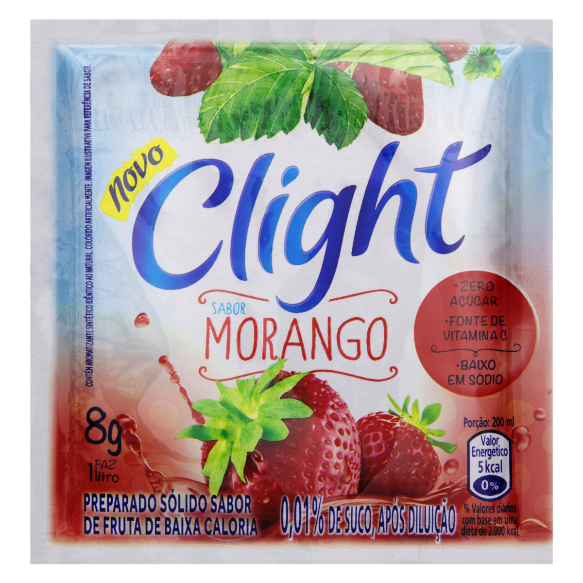 Refresco em pó Clight Sem Açúcar Morango 8g
