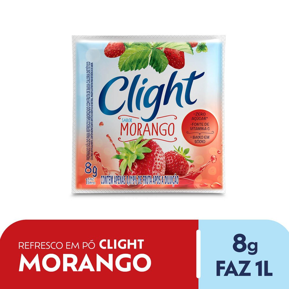 Refresco em pó Clight Sem Açúcar Morango 8g