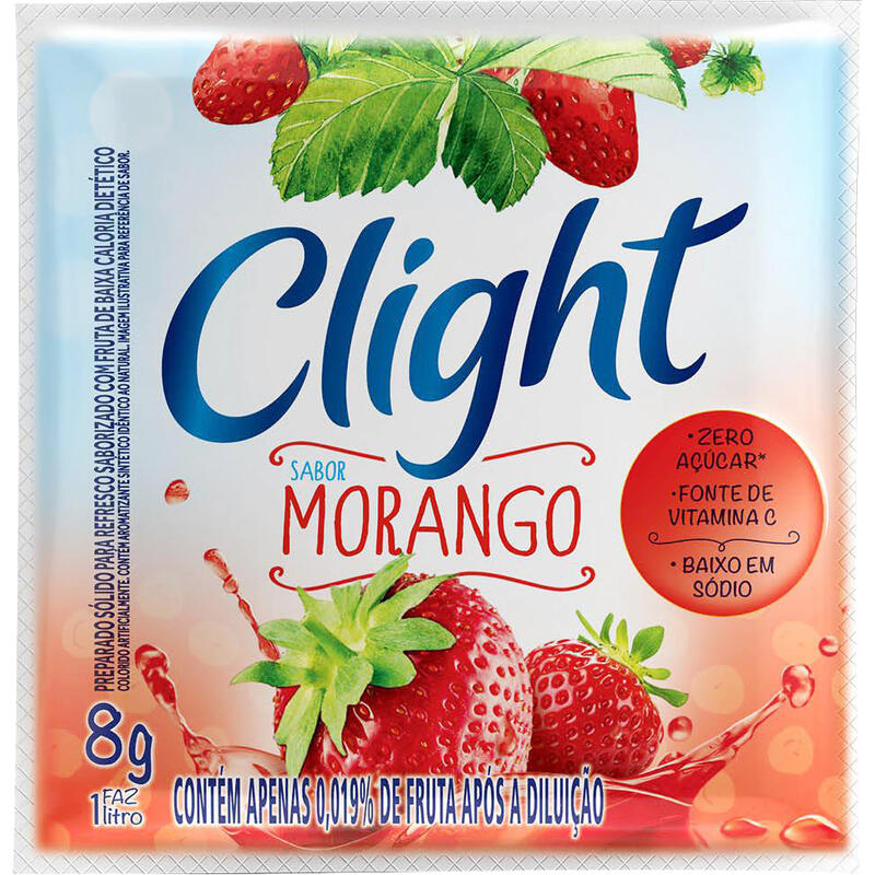 Refresco em pó Clight Sem Açúcar Morango 8g