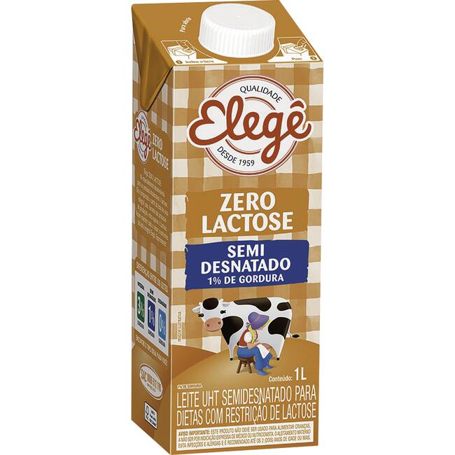 Leite Longa Vida Zero Lactose Elegê Semidesnatado 1L