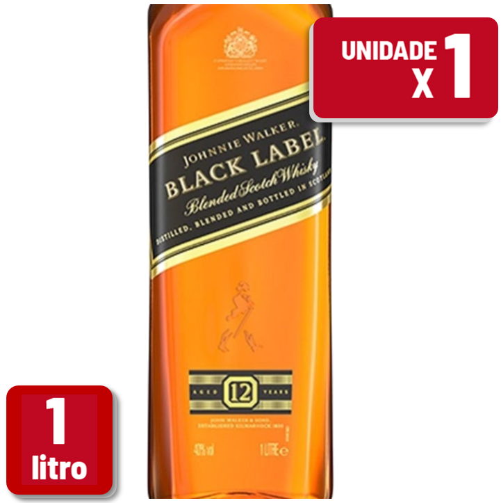 Whisky Johnnie Walker Black Label Garrafa Vidro 1L
