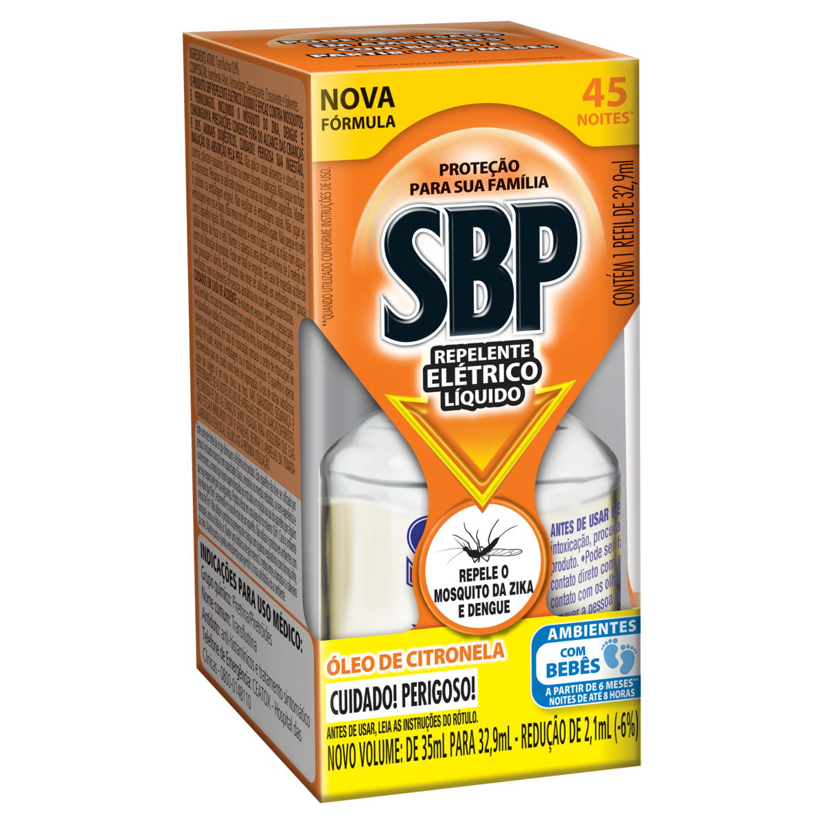 Repelente Elétrico Líquido SBP 45 Noites Citronela Refil 1 unidade 35ml