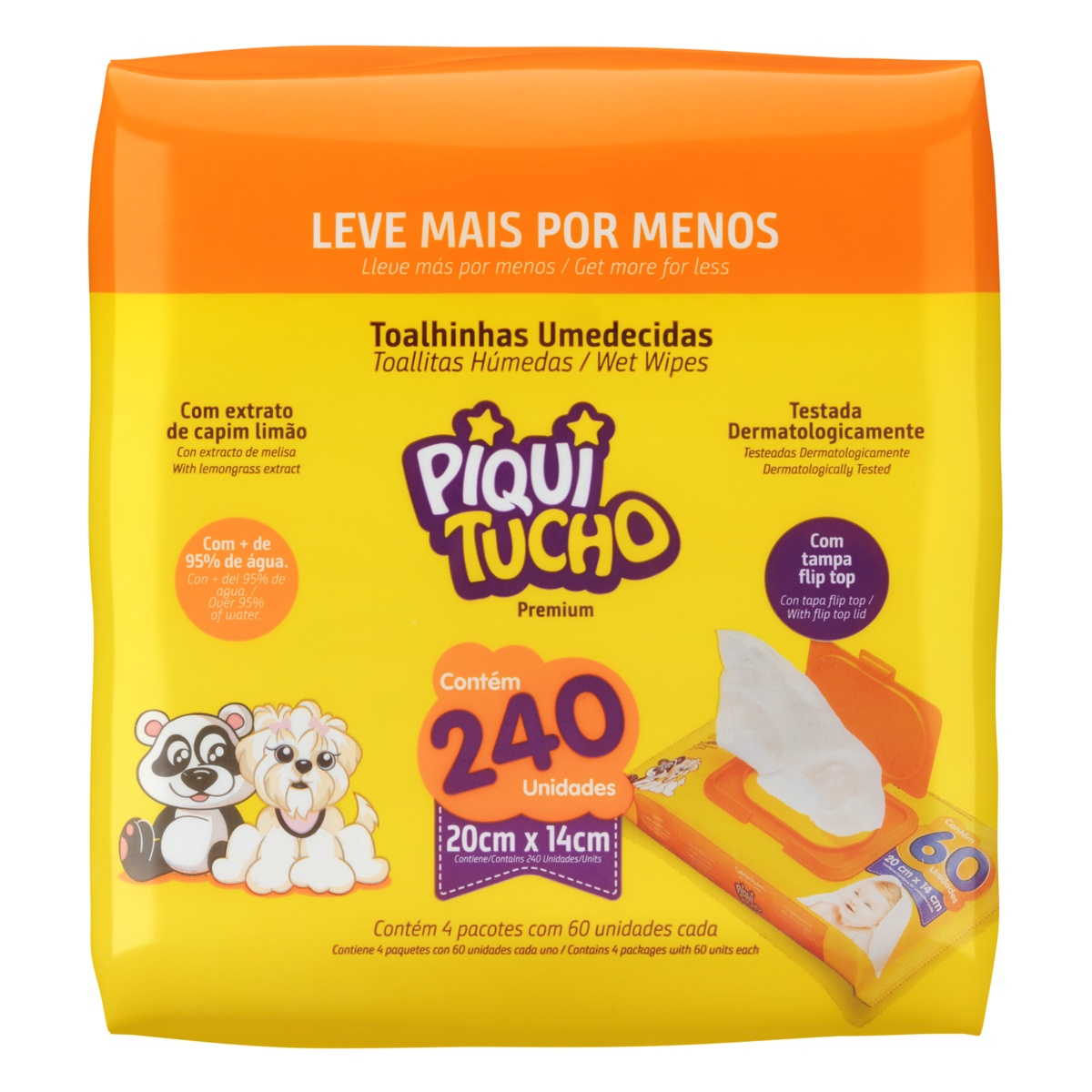 Pack Toalha Umedecida Infantil Piquitucho Premium Pacote 4 Unidades Leve Mais Pague Menos