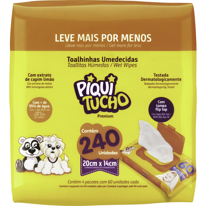 Pack Toalha Umedecida Infantil Piquitucho Premium Pacote 4 Unidades Leve Mais Pague Menos