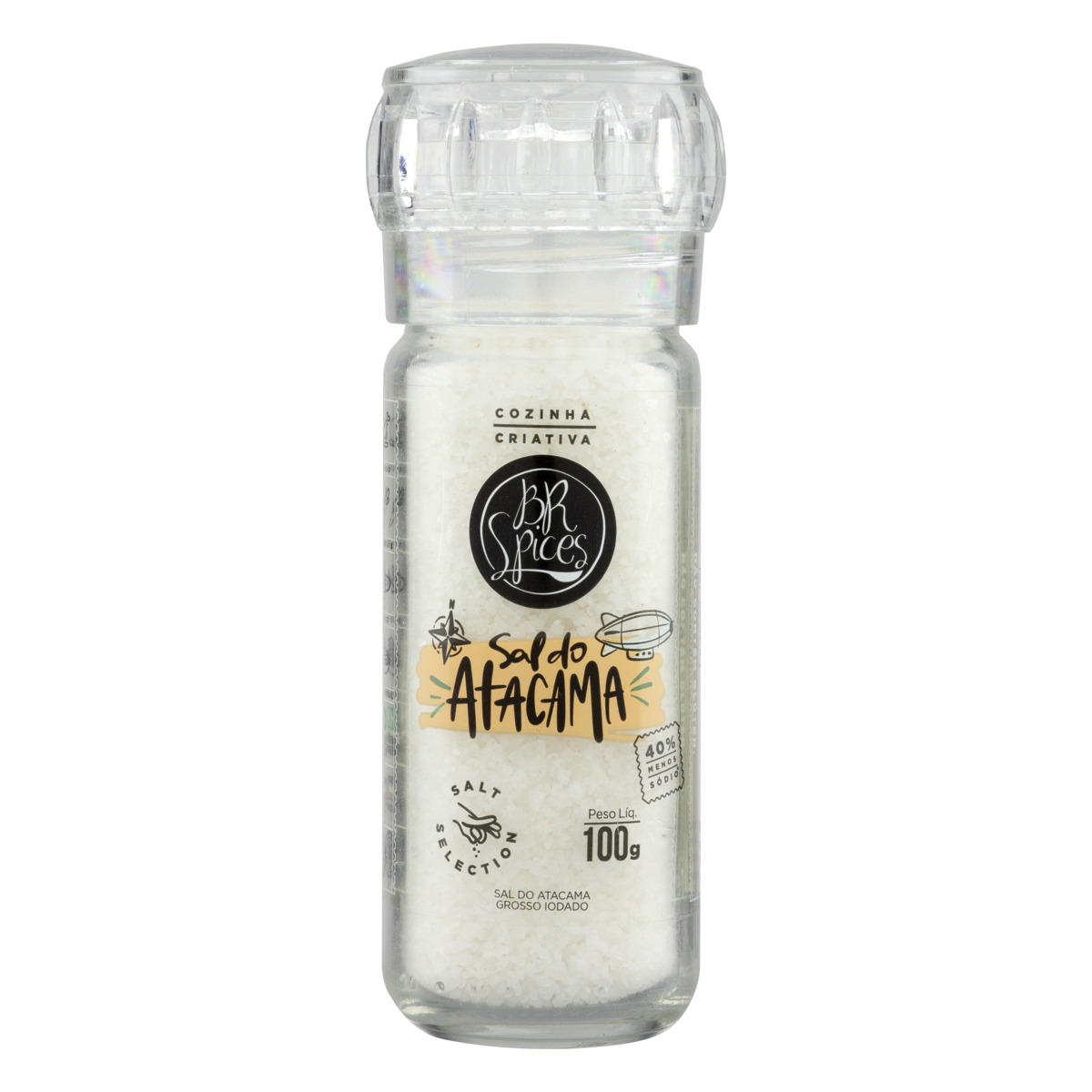 Sal do Atacama Grosso com Moedor BR Spices Salt Selection Vidro 100g