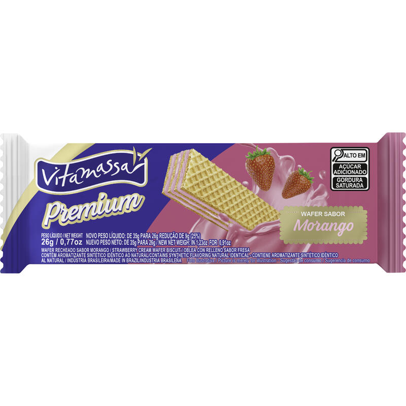 Biscoito Wafer Vitamassa Premium Morango 26g