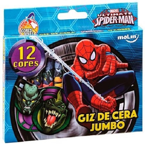 Giz De Cera Jumbo Spiderman Molin Do Brasil Com 12 Unidades