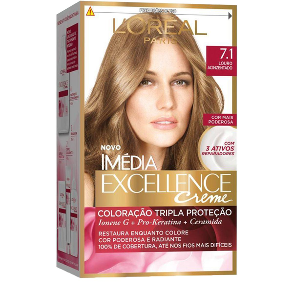 Tintura Permanente Imédia Excellence L’oréal Paris 7.1 Louro Acinzentado