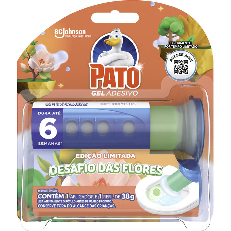 Desodorizador Sanitário PATO Gel Adesivo Desafio das Flores Aplicador e Refil 6 Discos Oferta Especial