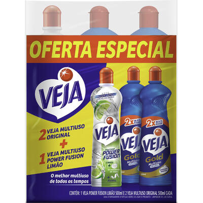 Kit Veja 2 Limp Multiuso Original 500ml + 1 Multiuso Power Fusion Limão 500ml