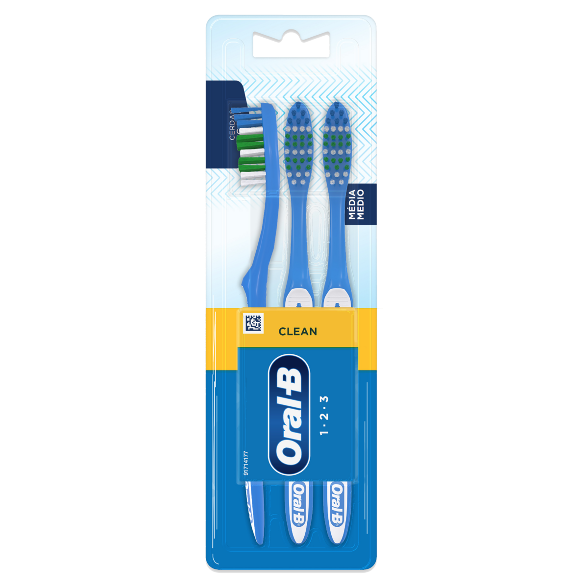 Escova Dental Média Oral-B 1-2-3 Clean 3 Unidades