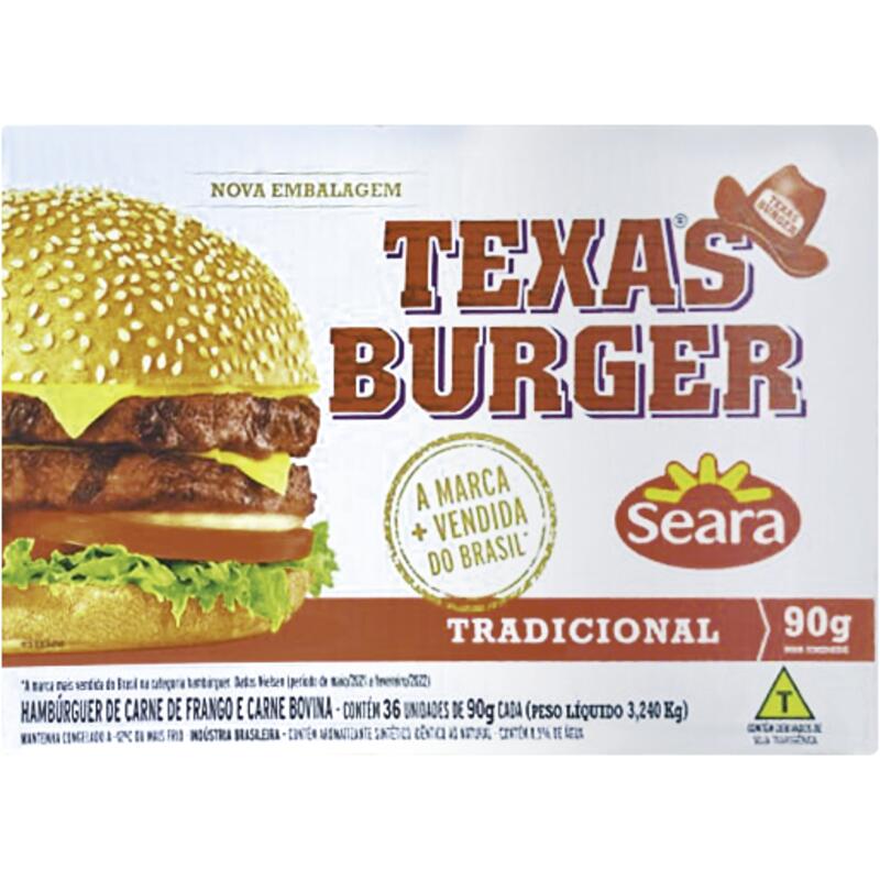 Hambúrguer Texas Carne bovina/frango/suína 36x90g