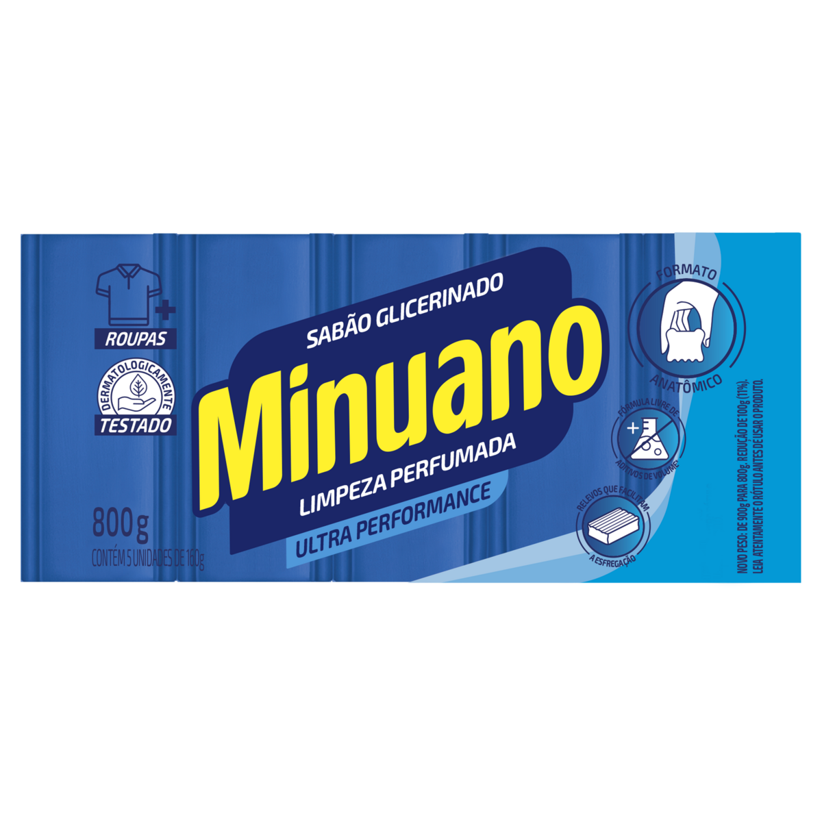 Sabão Barra Minuano Limpeza Perfumada Pacote 800g 5 Unidades