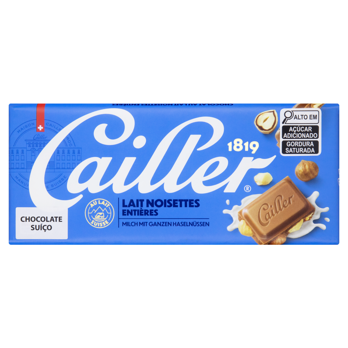 Chocolate Suíço ao Leite 31% Cacau com Avelãs Inteiras Cailler Cartucho 100g