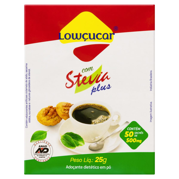 Adoçante Lowçucar Plus Com 50 Envelopes - Stevia