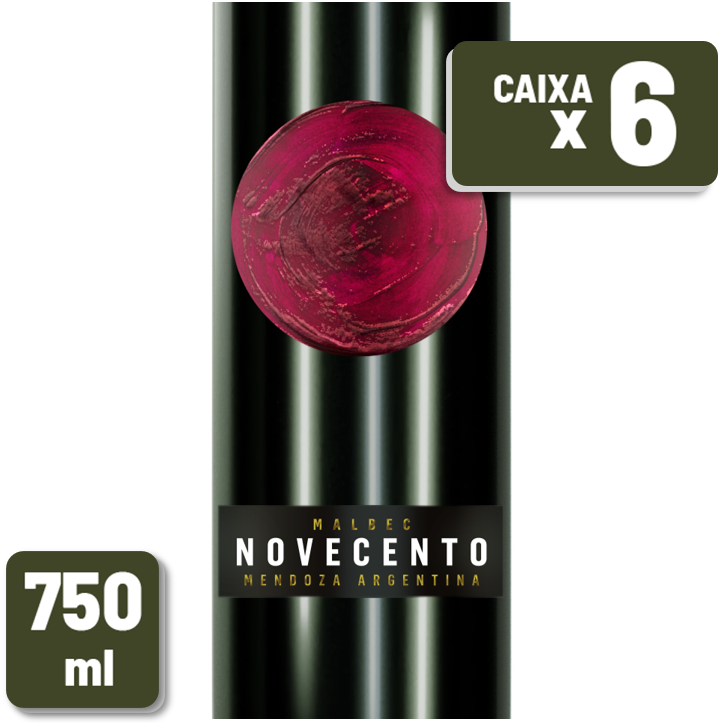 Vinho Tinto Novecento Malbec Garrafa Vidro 750ml Caixa c/ 6 un