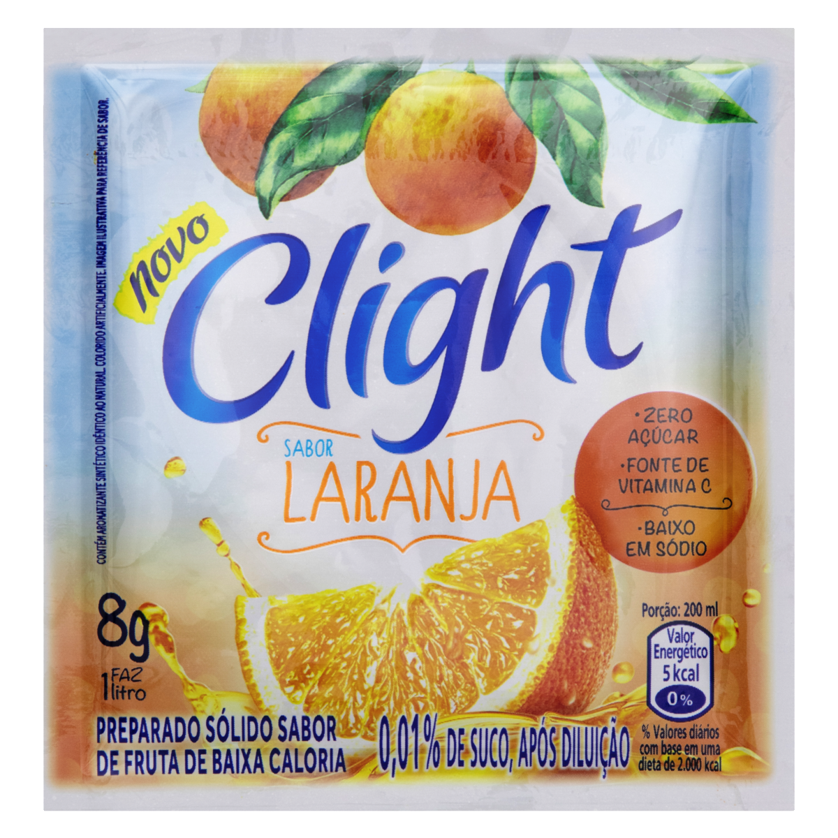 Refresco em pó Clight Sem Açúcar Laranja 8g