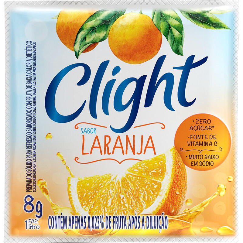 Refresco em pó Clight Sem Açúcar Laranja 8g