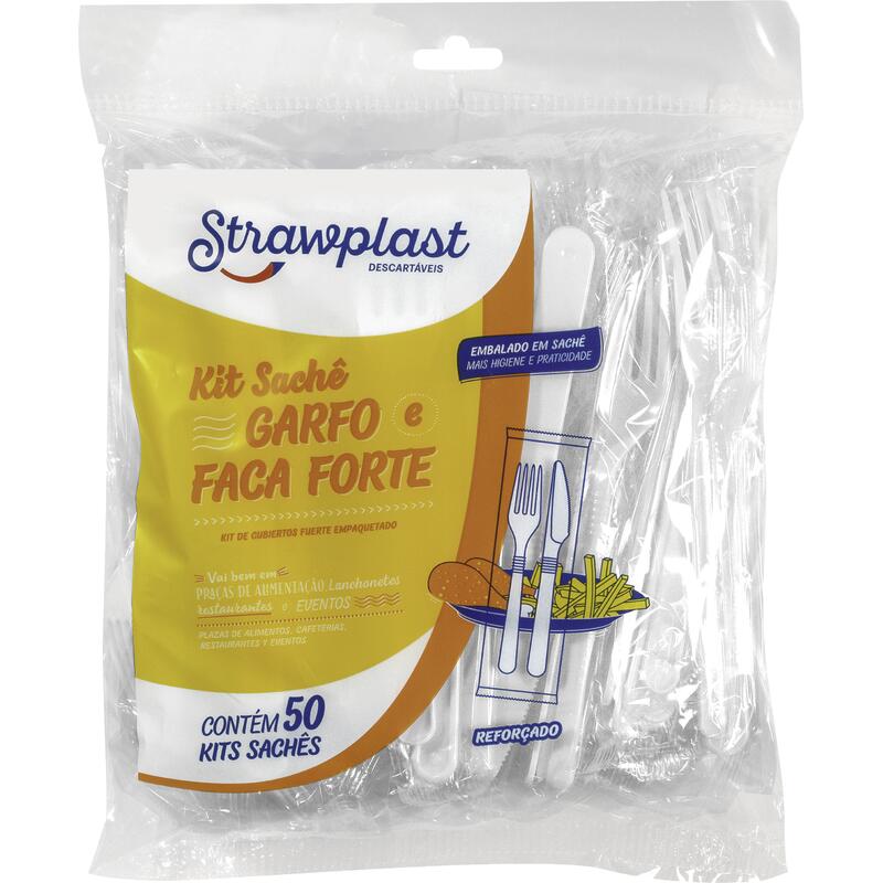 Kit Talher Reforçado Strawplast Branco 50 un