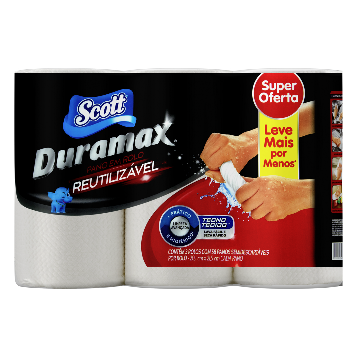Pano Reutilizável em Rolo Branco Scott Duramax 174 Unidades Leve Mais Pague Menos