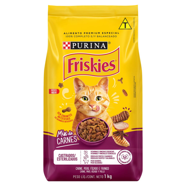Ração Friskies 1kg - Gatos Castrados - Carne