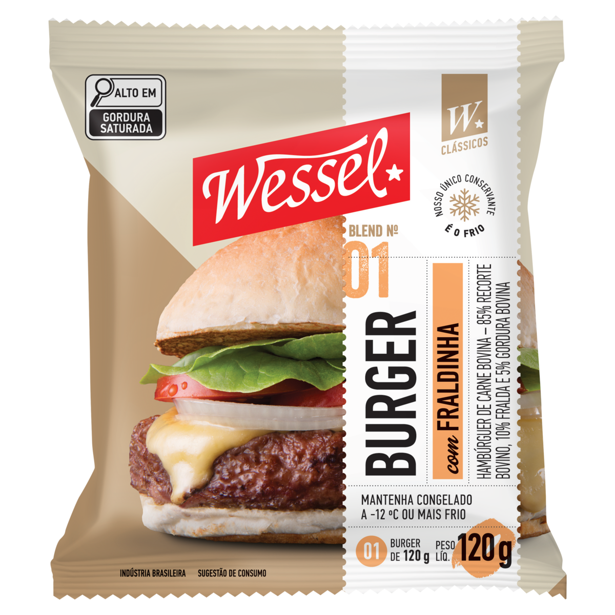Hambúrguer de Carne Bovina Fraldinha Wessel Pacote 120g