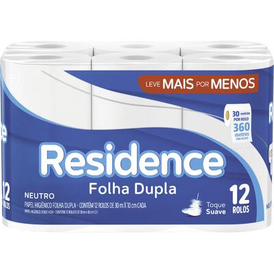 Papel Higiênico Residence Folha Dupla Leve Mais Pague Menos - 30m 12 rolos