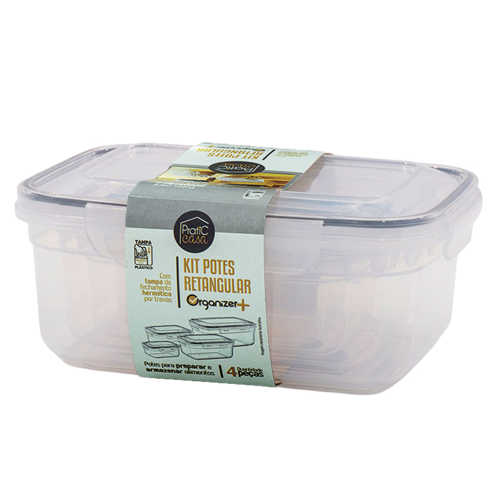 Kit Pratic Casa Pote Click Retangular Com 4 1Un