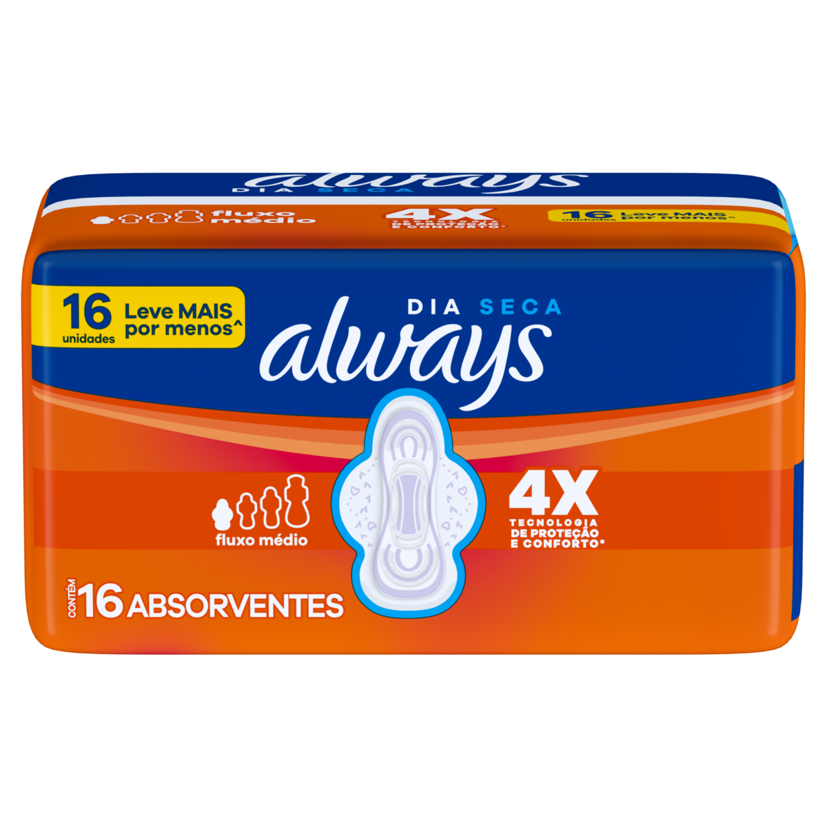 Absorvente com Abas Seca Always Pequeno Pacote 16 Unidades Grátis 2 Absorventes