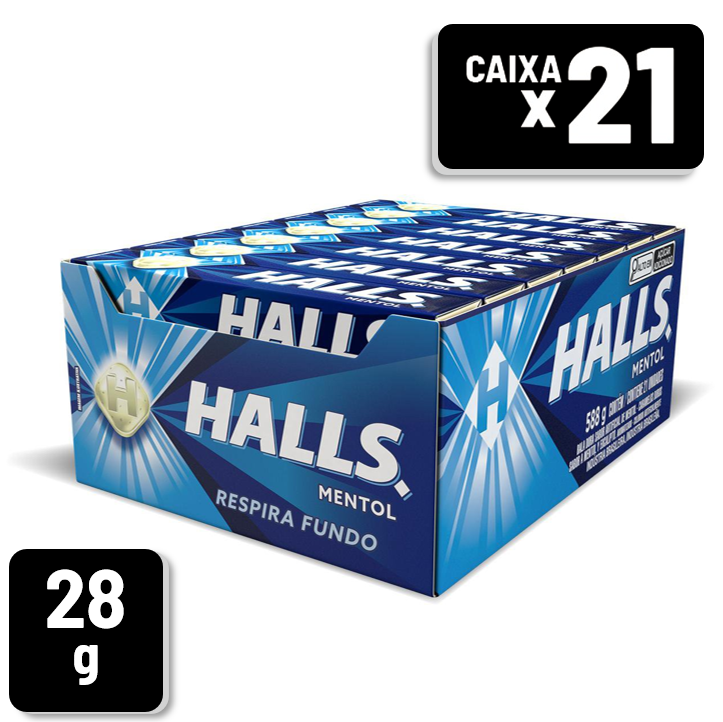 Bala Halls Mentol Envelope 28g Caixa c/ 21 un