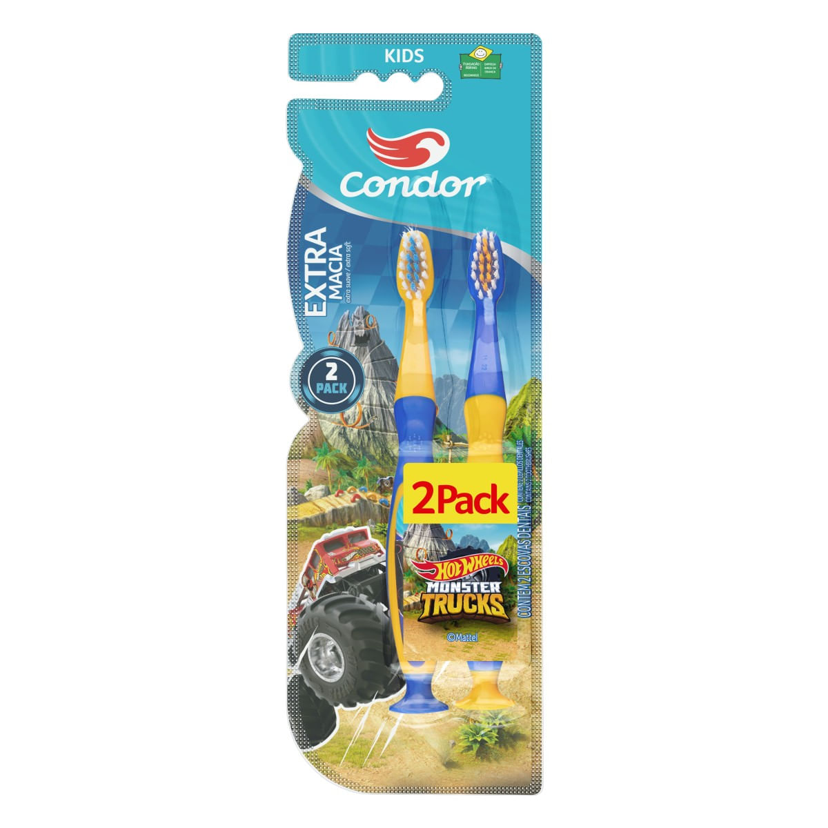 Escova Dental Extramacia Hot Wheels Monster Trucks CONDOR Kids Cabeça P 2 Unidades