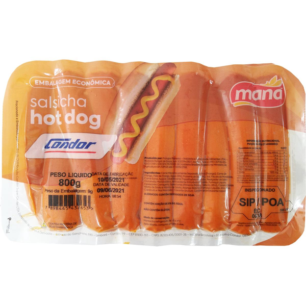 Salsicha Hot Dog Maná 800g