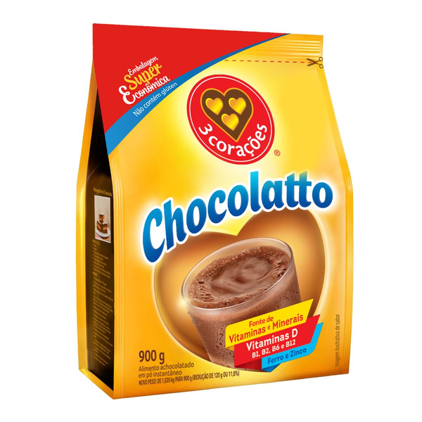 Achocolatado 3 Corações 900g - Chocolatto - Sachê