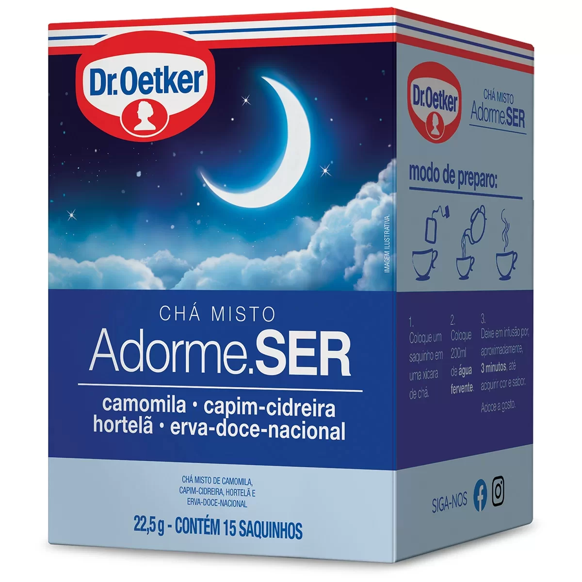 Chá DR OETKER Camomila, Capim Cidreira, Hortelã e Erva Doce Com 15 Saquinhos 22.5g