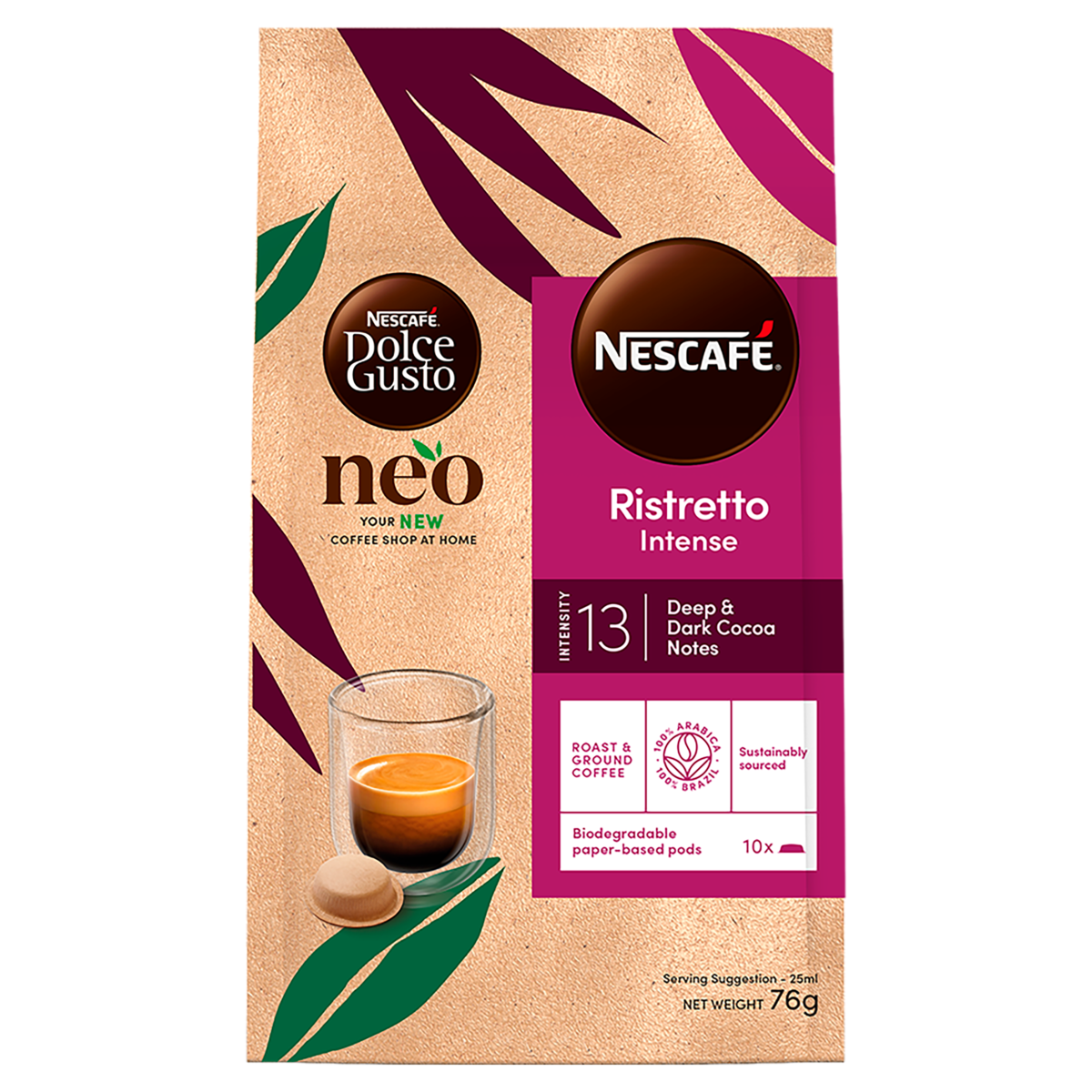 Café em Cápsula Torrado e Moído Ristretto Intense Nescafé Dolce Gusto Pacote 76g 10 Unidades