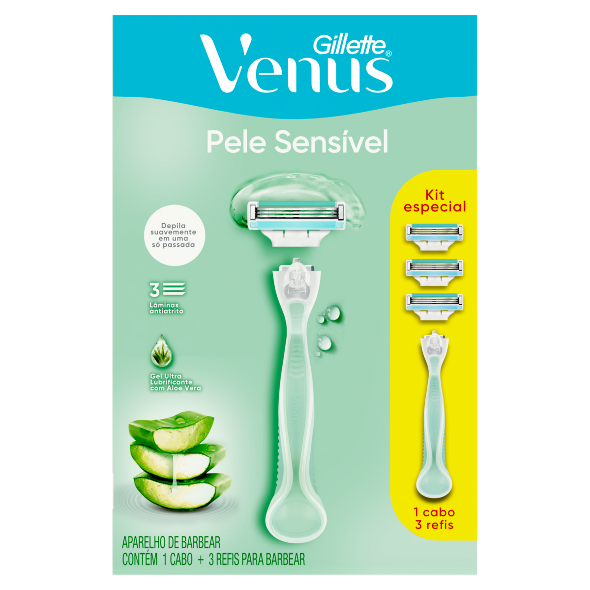 Aparelho Depilatório GILETTE VENUS Pele Sensível + 3 Carga Kit Especial