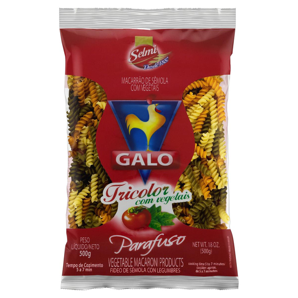Massa de Sêmola Galo 500g - Parafuso - Tricolor
