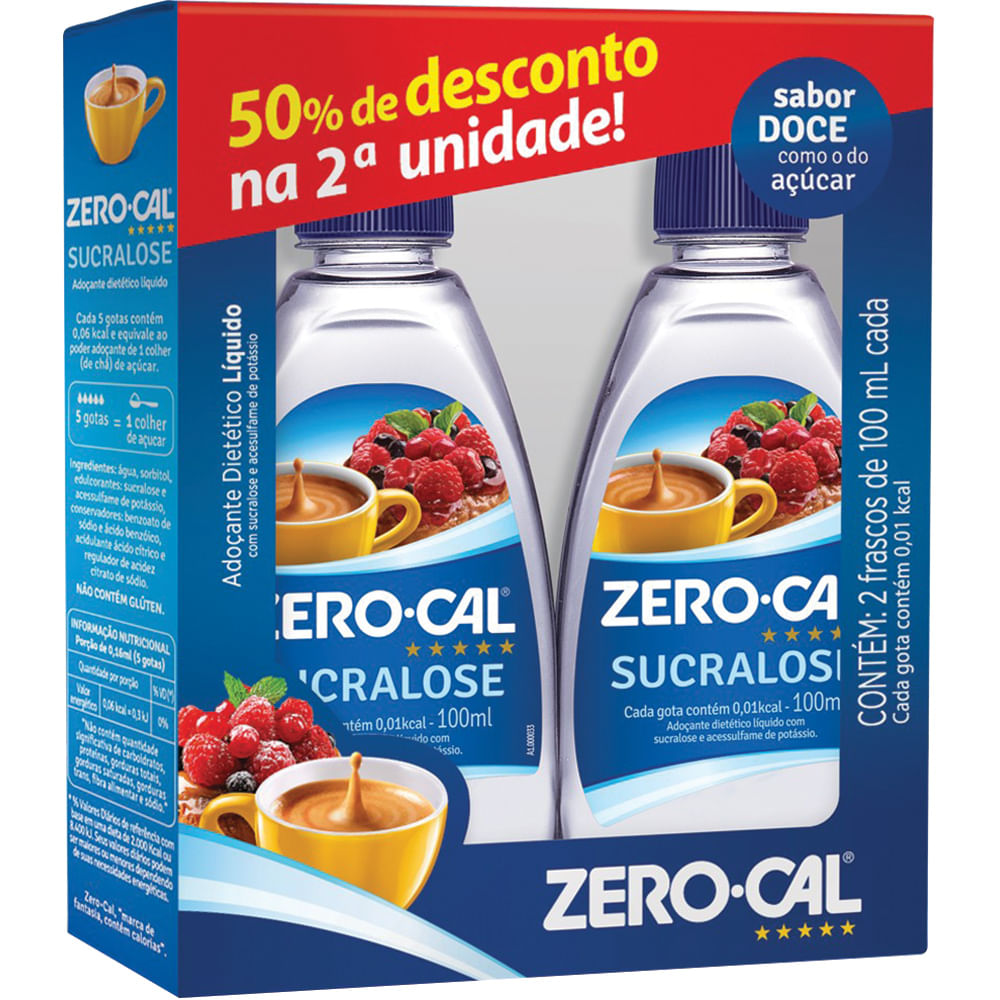 Adoçante Zero Cal Sucralose 100ml 50% de Desconto na 2ª Unidade