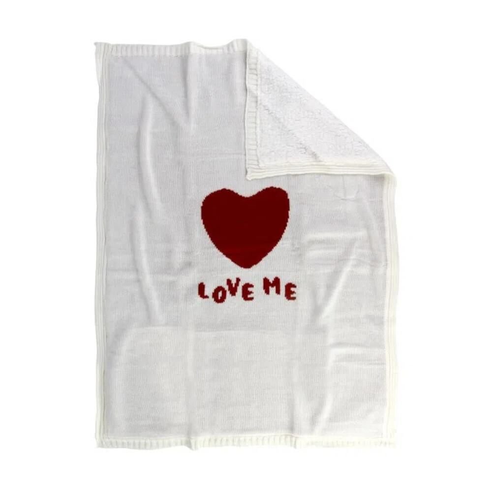 Manta A\BABY 70x100 Sherpa Coração Branco E Vermelho