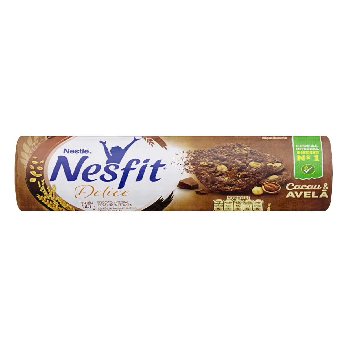 Biscoito Integral Cacau & Avelã Nesfit Delice Pacote 140g