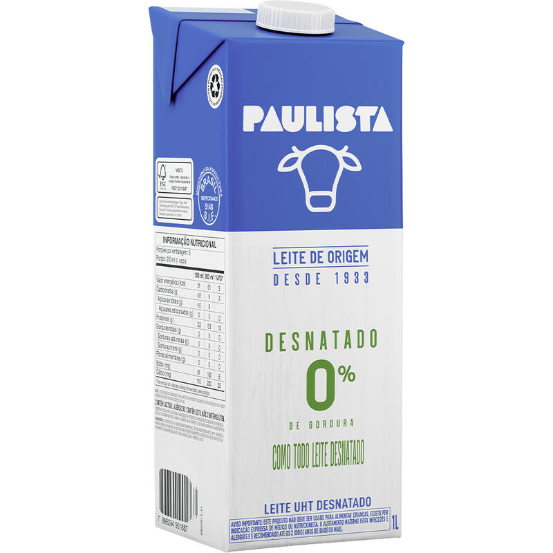 Leite Longa Vida Paulista Desnatado 1L